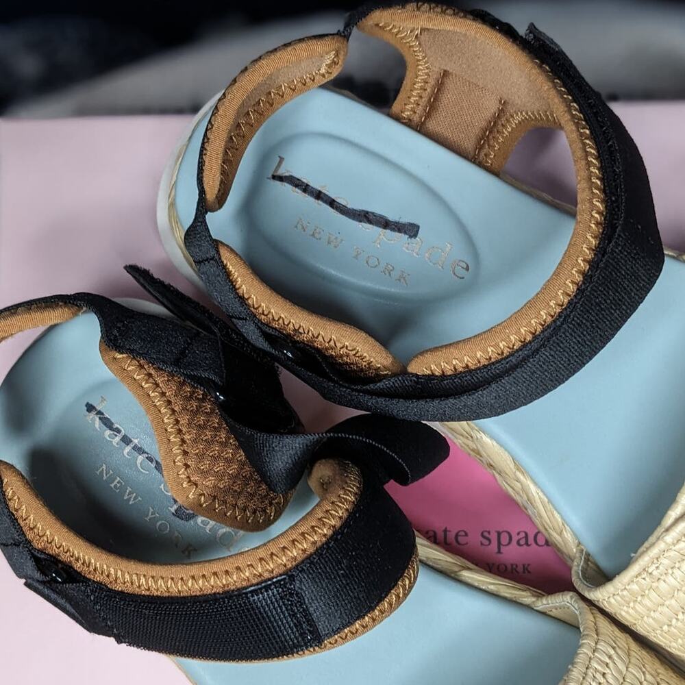 Kate Spade Acapulco Raffia Platform Sandals Natural Gingerbread Women's Size 9B - Picture 10 of 12